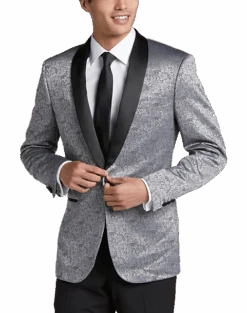 Egara Slim Fit Shawl Lapel Dinner Jacket, Silver Jacquard