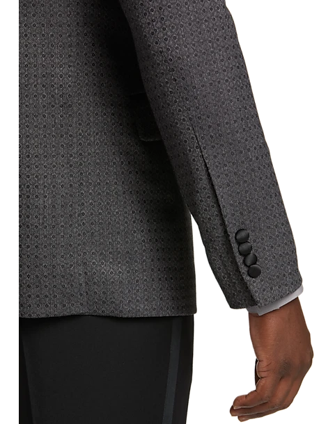 After Hours Slim Fit Shawl Collar Jacquard Dinner Jacket, Black Geometric - Image 2