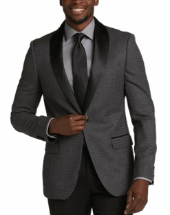 After Hours Slim Fit Shawl Collar Jacquard Dinner Jacket, Black Geometric