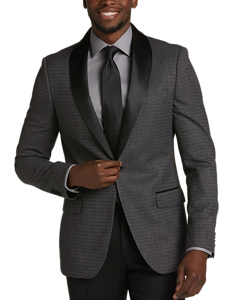 After Hours Slim Fit Shawl Collar Jacquard Dinner Jacket, Black Geometric