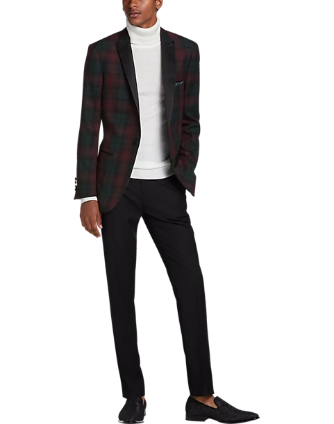 Paisley & Gray Slim Fit Dinner Jacket, Wineberry Plaid - Image 3