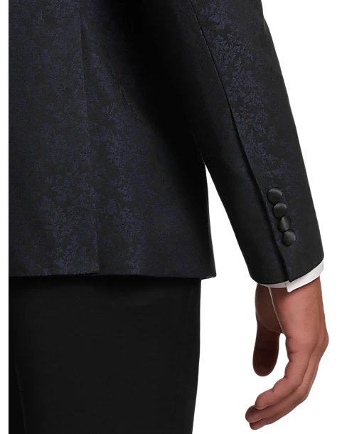 Egara Slim Fit Satin Peak Lapel Dinner Jacket, Dark Blue Patterned - Image 2