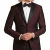 Egara Slim Fit Satin Peak Lapel Dinner Jacket, Burgundy Patterned