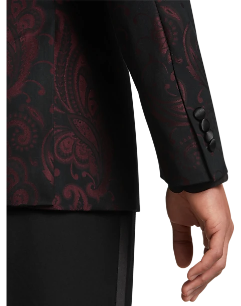 After Hours Slim Fit Shawl Collar Dinner Jacket, Burgundy Paisley - Image 2