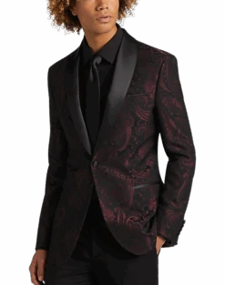 After Hours Slim Fit Shawl Collar Dinner Jacket, Burgundy Paisley