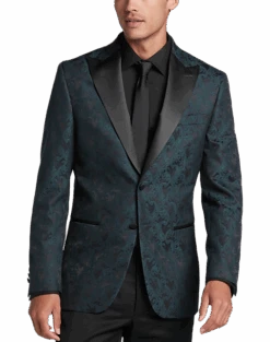 Egara Slim Fit Peak Lapel Dinner Jacket, Emerald Green Paisley