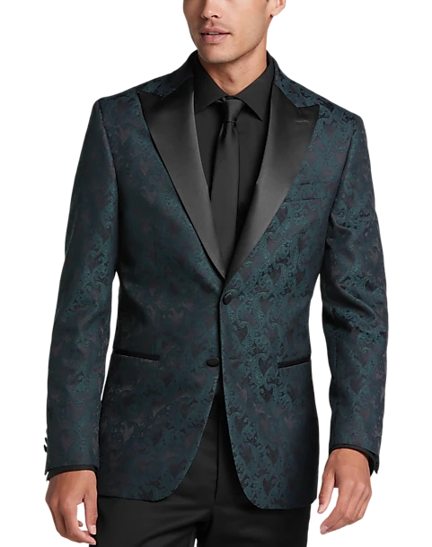 Egara Slim Fit Peak Lapel Dinner Jacket, Emerald Green Paisley