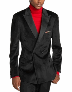 Paisley & Gray Slim Fit Double Breasted Dinner Jacket, Black