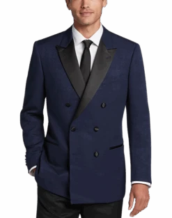 Egara Slim Fit Peak Lapel Double Breasted Dinner Jacket, Black Tic