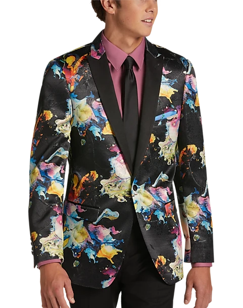 Paisley & Gray Slim Fit Dinner Jacket, Multicolor Abstract Art