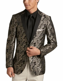 Paisley & Gray Slim Fit Dinner Jacket, Brown & Gold Jacquard