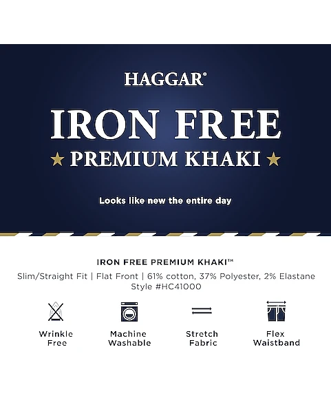 Haggar Iron-Free Premium Khaki™ Slim/Straight Fit Flat-Front Pants, Indigo - Image 4