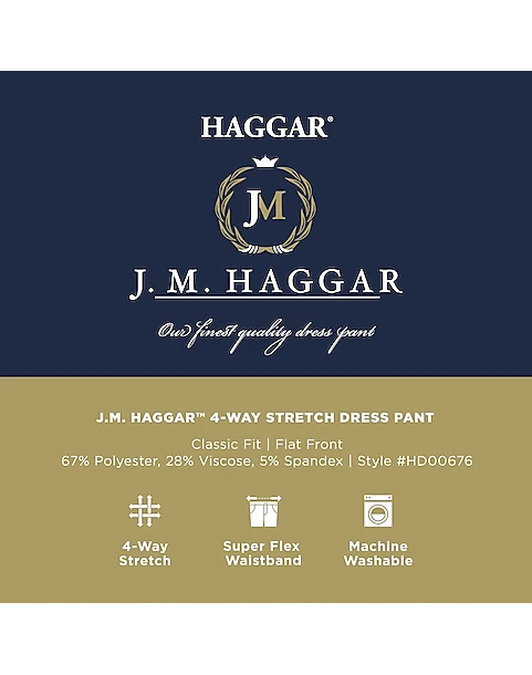 J.M. Haggar™ 4-Way Stretch Classic Fit Flat-Front Pants, Charcoal Heather - Image 4