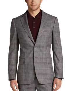 Egara Skinny Fit Suit Separates Coat, Wine Windowpane