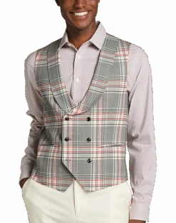 Tayion Classic Fit Suit Separates Double Breasted Vest, White Plaid