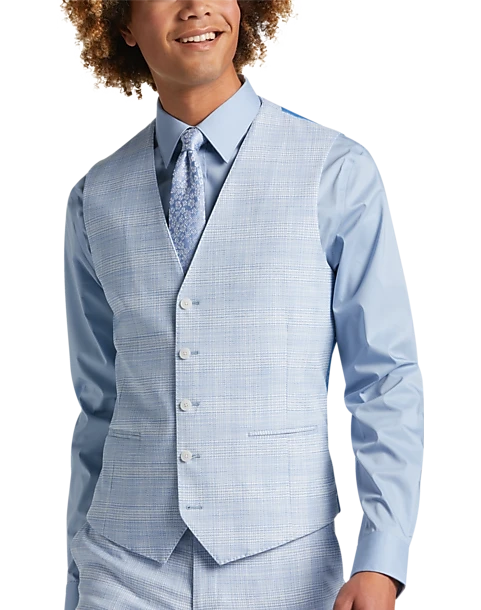 Egara Skinny Fit Suit Separates Vest, Light Blue Plaid