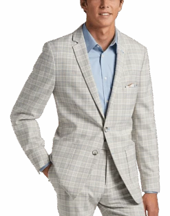 Paisley & Gray Slim Fit Suit Separates Coat, Baby Blue & Tan Plaid