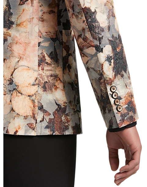 Paisley & Gray Slim Fit Suit Separates Coat, Brown And Cream Floral - Image 3