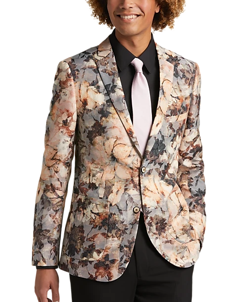 Paisley & Gray Slim Fit Suit Separates Coat, Brown And Cream Floral