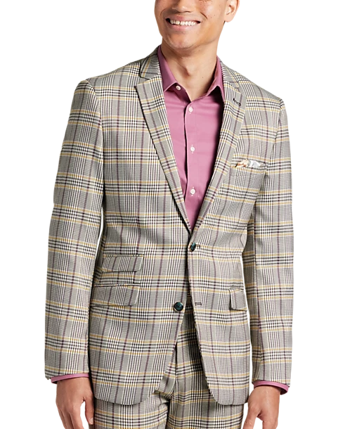 Paisley & Gray Slim Fit Suit Separates Coat, Olive & Yellow Check