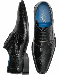 Belvedere Nino Ostrich & Eel Cap Toe Oxfords, Black