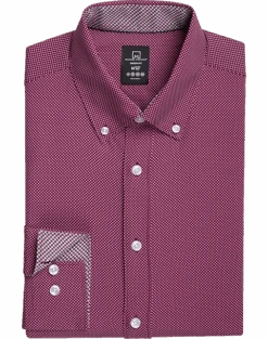 Michael Strahan Four-Way Stretch Modern Fit Dress Shirt, Burgundy Dot