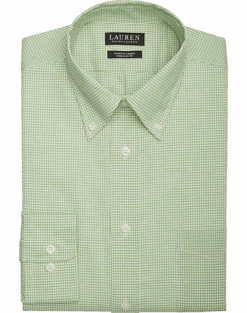 Lauren By Ralph Lauren UltraFlex Regular Fit Button-Down Collar Dress Shirt, Green Gingham
