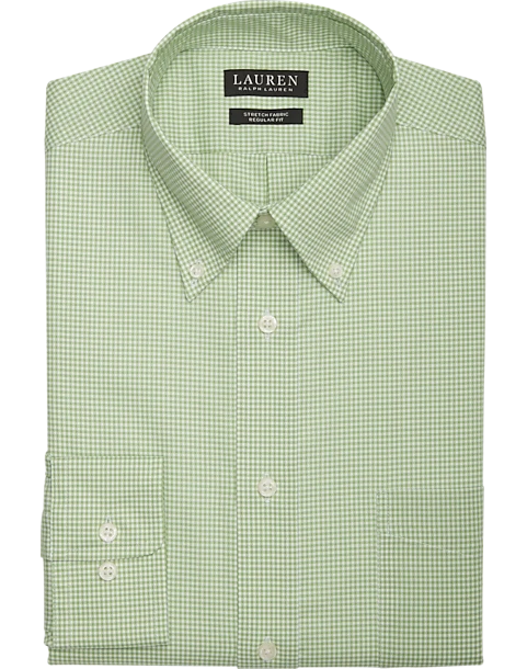 Lauren By Ralph Lauren UltraFlex Regular Fit Button-Down Collar Dress Shirt, Green Gingham