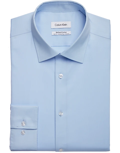 Calvin Klein Refined Cotton Stretch Supima Slim Fit Dress Shirt, Light Blue