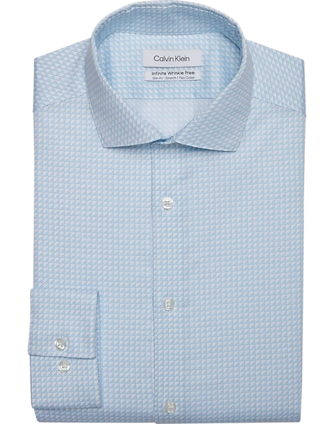 Calvin Klein Infinite Wrinkle Free Slim Fit Stretch Collar Dress Shirt, Blue Triangles