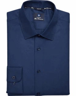 Ben Sherman Slim Fit Dobby Dress Shirt, Navy Basketweave
