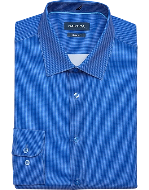 Nautica Slim Fit Four-Way Stretch Dress Shirt, Blue Micro Dot