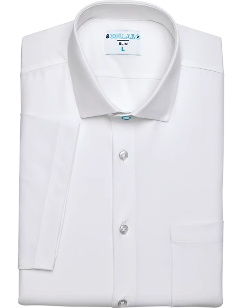 &Collar Pacific Slim Fit Stain-Resistant Short Sleeve Dress Shirt, White