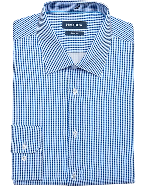 Nautica Slim Fit Four-Way Stretch Dress Shirt, Blue Check