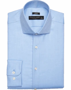 Pronto Uomo Classic Fit Spread Collar Dress Shirt, Blue Herringbone