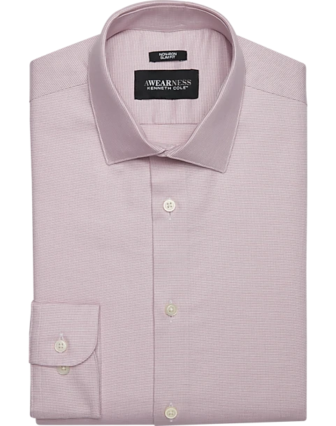 Awearness Kenneth Cole Slim Fit Spread Collar Dress Shirt, Pink Check