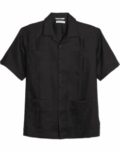 Cubavera Modern Fit Short Sleeve Linen Guayabera Shirt, Black