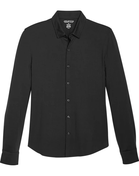 Awearness Kenneth Cole Slim Fit Spread Collar Sport Shirt, Black