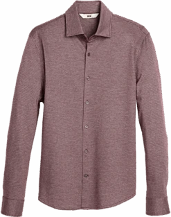 Joseph Abboud Modern Fit Knit Sport Shirt, Burgundy Houndstooth