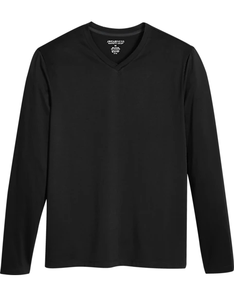 Awearness Kenneth Cole Slim Fit V-Neck Long Sleeve T-Shirt, Black