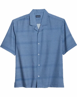 Haggar Modern Fit Short Sleeve Micropoly Camp Shirt, Navy Waves