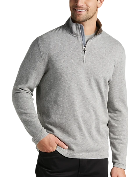 Joseph Abboud Modern Fit Textured Knit 1/4 Zip Sweater, Gray
