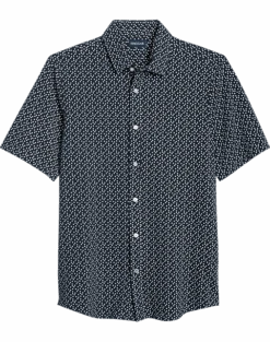 Haggar Modern Fit Short Sleeve Pique Sport Shirt, Dark Blue