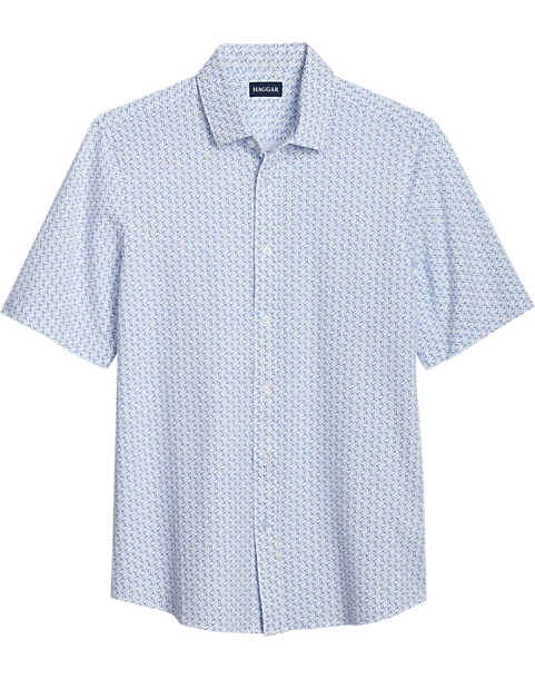 Haggar Modern Fit Short Sleeve Pique Sport Shirt, Light Blue