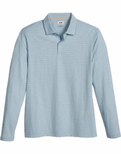 Joseph Abboud Modern Fit Long Sleeve Polo Shirt, Light Blue Slub Stripe