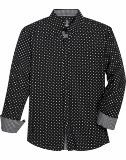 Michael Strahan Four-Way Stretch Modern Fit Sport Shirt, Black & Pink Dot