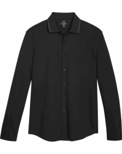 Michael Strahan Modern Fit Popcorn Knit Sport Shirt, Black