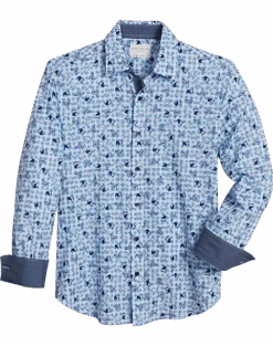 Con.Struct Slim Fit Spread Collar Sport Shirt, Blue Dogs