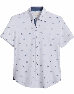Con.Struct Slim Fit Short Sleeve Sport Shirt, White & Navy Dogs