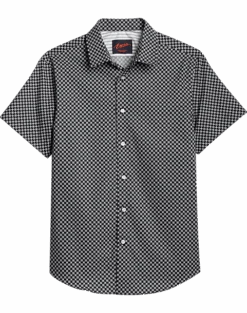 Egara Slim Fit Sport Shirt, Black Tile Print